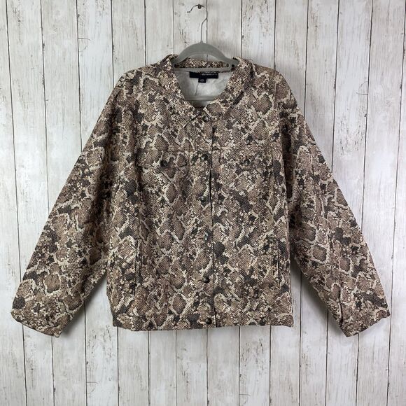 Denim 24/7 Women’s Jacket 32W Snake Skin Print Trucker Style Brown - NEW - Picture 1 of 12